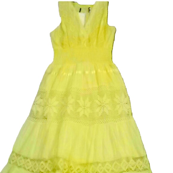 LEMON Yellow Embroidered crochet Summer MAXI dress NEW - Picture 1 of 4